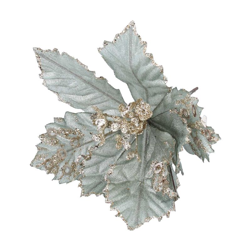 Gisela Graham Pale Green/Gold Fabric Poinsettia Pick image number 0